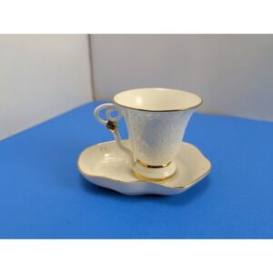 Vintage Porcelain White Hobnail Cup and Saucer Set Stamped Signed "B" Logo Rare